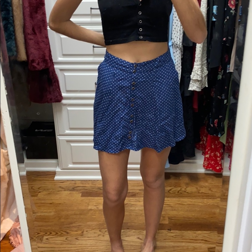 UO blue polka dot mini skirt